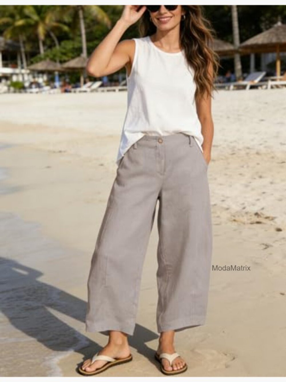 Wide Leg Linen-Blend Pants in Taupe by - Picture 5 of 7